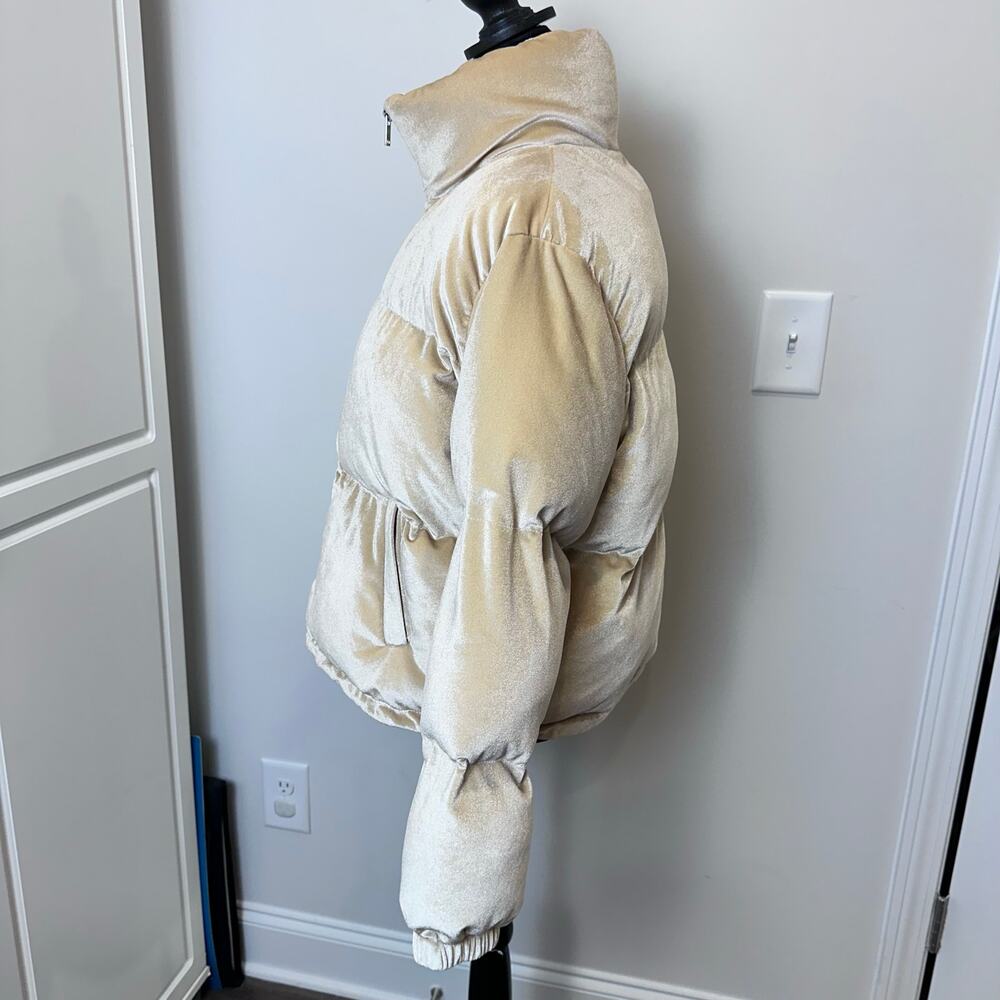 Women's TCEC Velvet Puffy Short Beige Jacket Size L - Picture 5 of 10